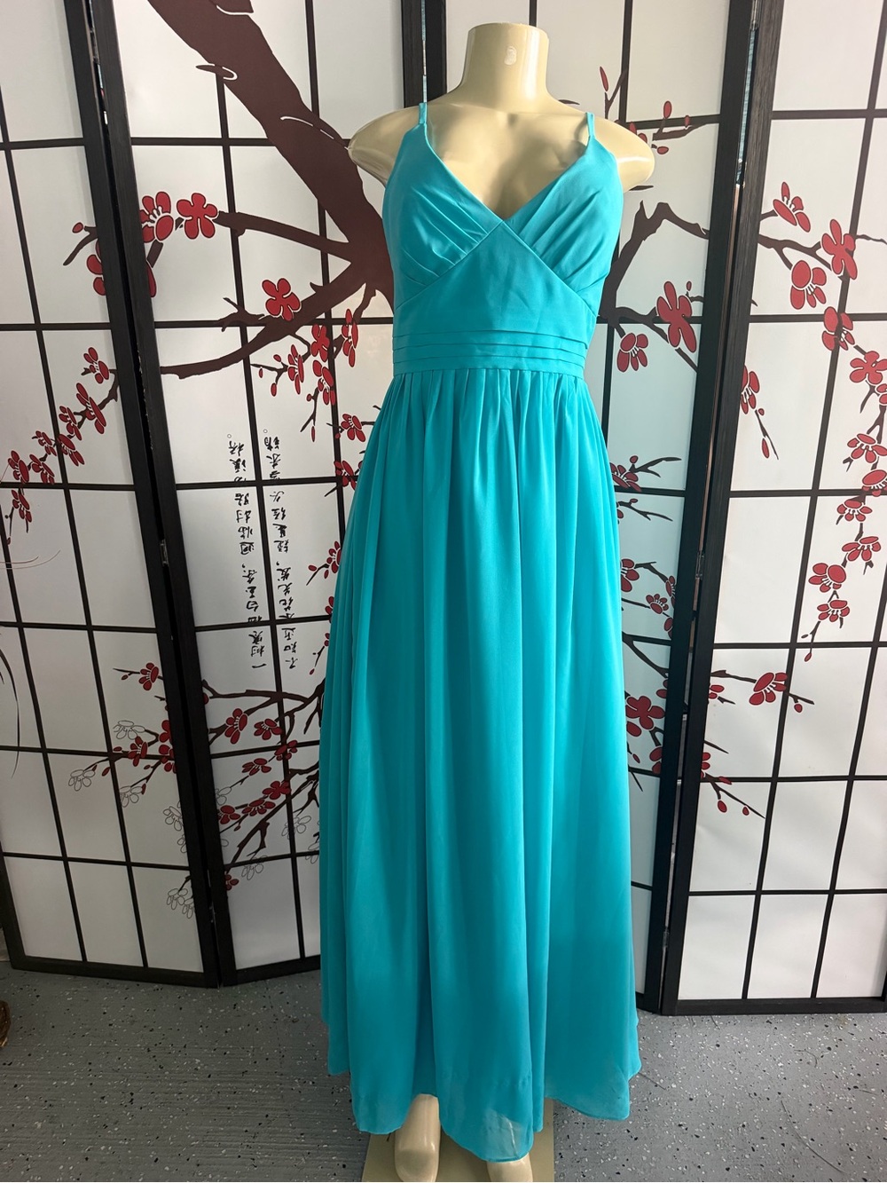 Spaghetti Strap Turquoise Maxi Dress - Women's Formal Gown